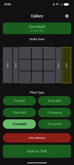 App de Callerz mostrando las áreas de Orilla y Bola alrededor de la zona de strike